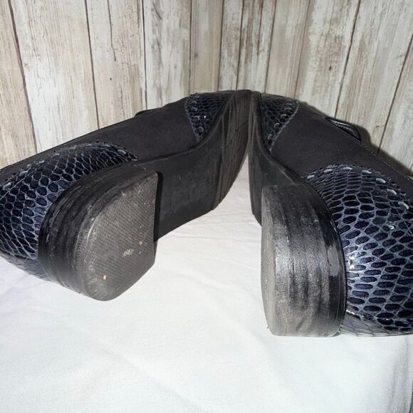 Stuart Weitzman Genuine Leather & Python Embossed Tassel Loafers | Navy Gray Sli - Picture 11 of 16